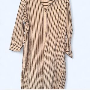 Old Navy Beige and Black Striped Long Sleeve Dress